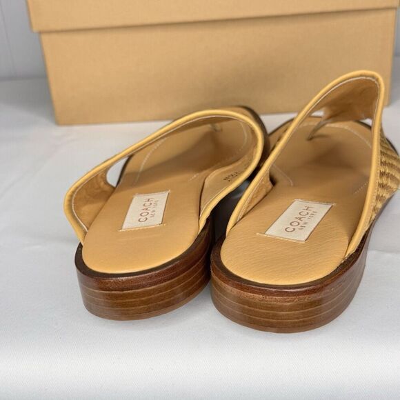 Coach Sz 7.5B Woven Square Toe Thong Sandals Nadya Des Desert Brown Leather J375 - Picture 5 of 12